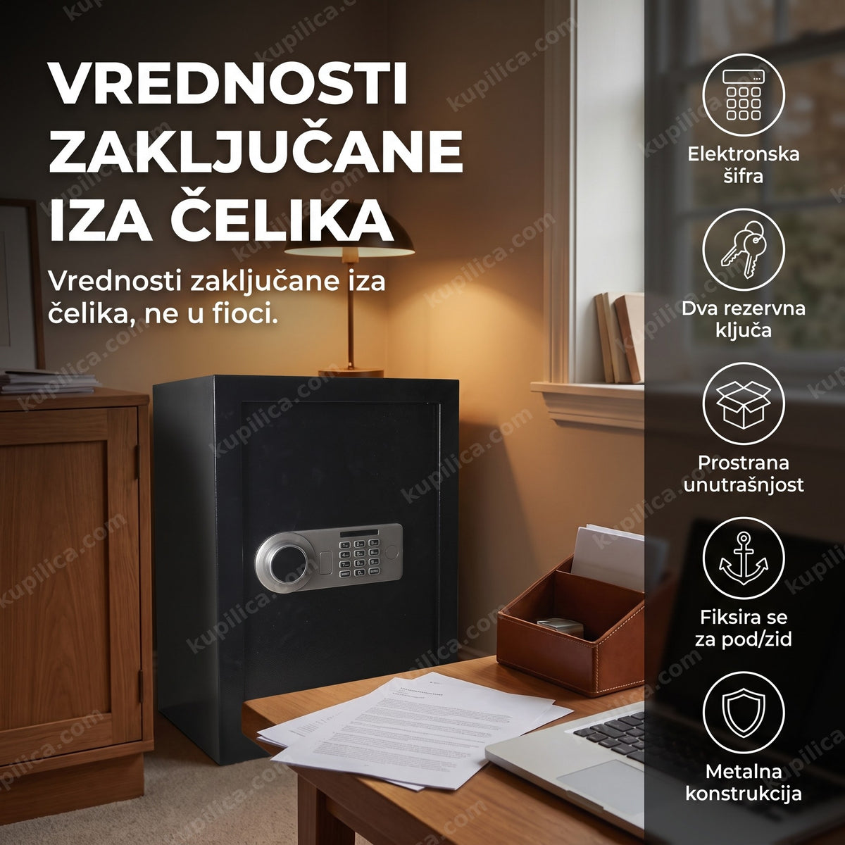 veliki elektronski sef sa šifrom u kancelariji pored ormana, benefiti proizvoda