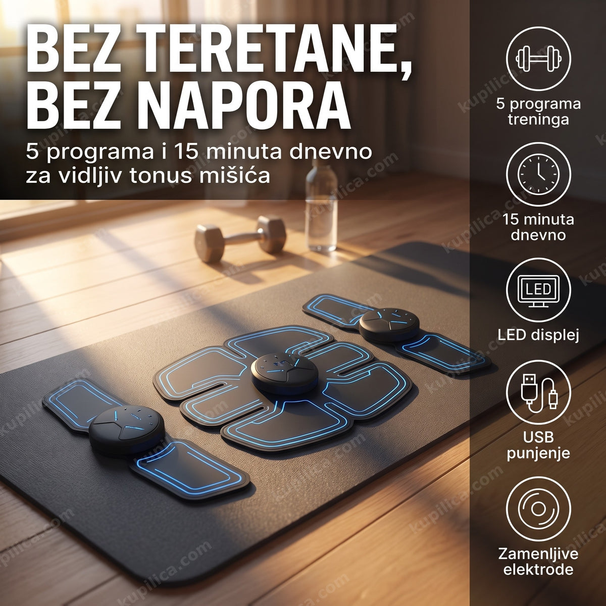 elektrostimulator mišića 5 u 1 — set elektroda za stomak i ruke