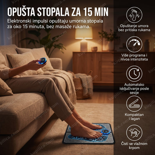 ems masažer za stopala u upotrebi na kauču uveče, benefiti proizvoda