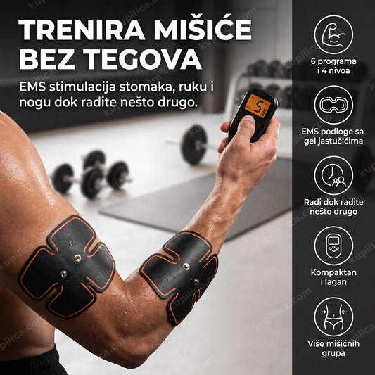 EMS stimulator mišića na ruci posle treninga u teretani, benefiti proizvoda