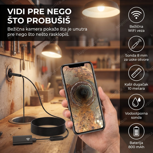 endoskopska kamera prikazuje unutrašnjost cevi na telefonu, benefiti proizvoda