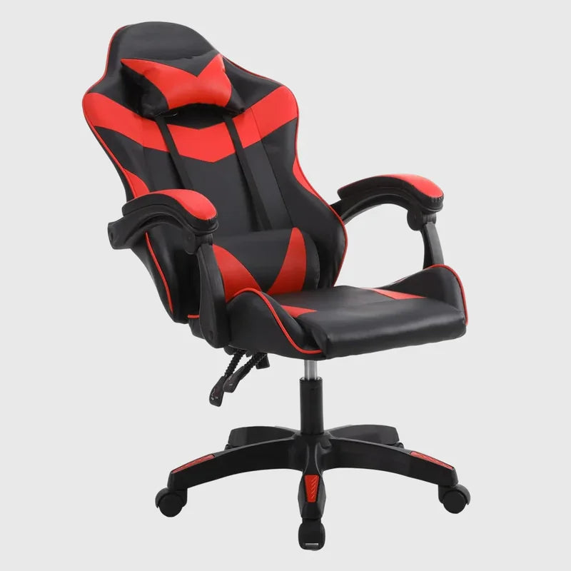 gaming stolica crveno-bela iz ugla sa jastučićem za vrat i leđa