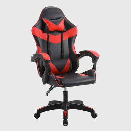 prednji pogled na crveno-crnu gaming stolicu sa rukonaslonima