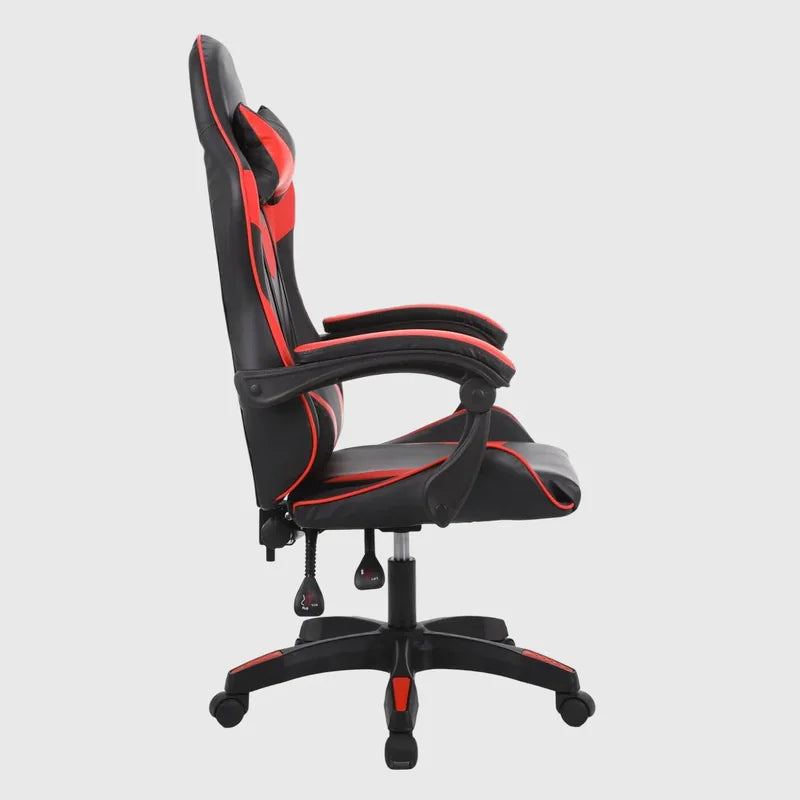 bočni profil crveno-crne gaming stolice sa visokim naslonom za glavu