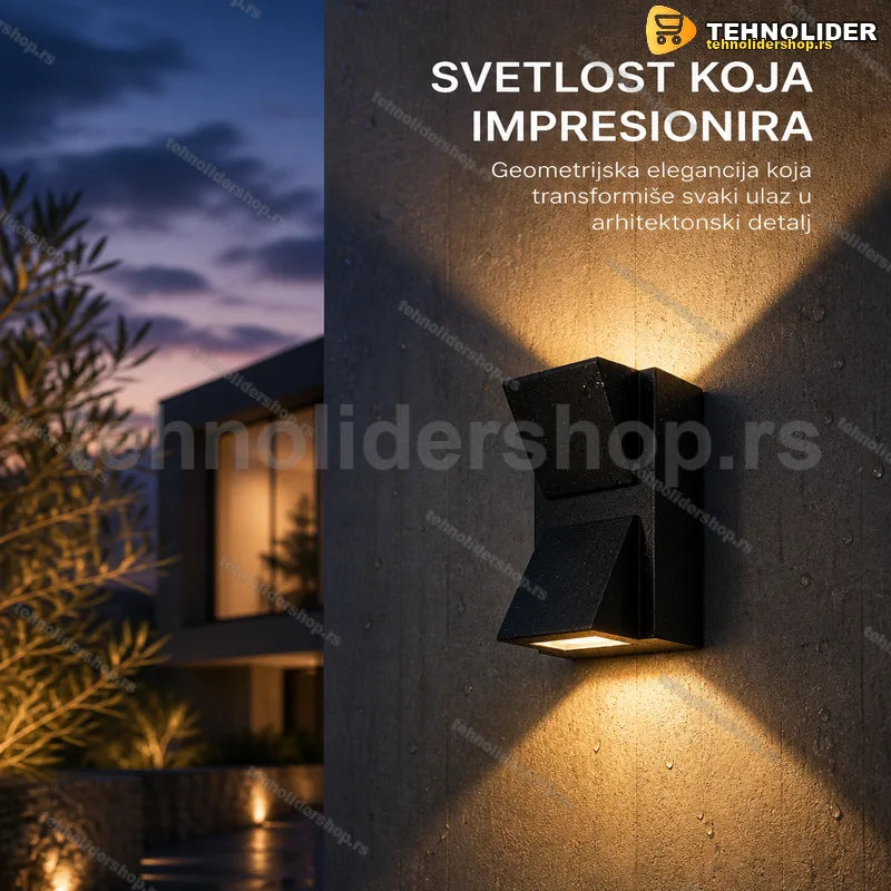 fasadna lampa gore-dole crna na spoljnom zidu pored ulaza