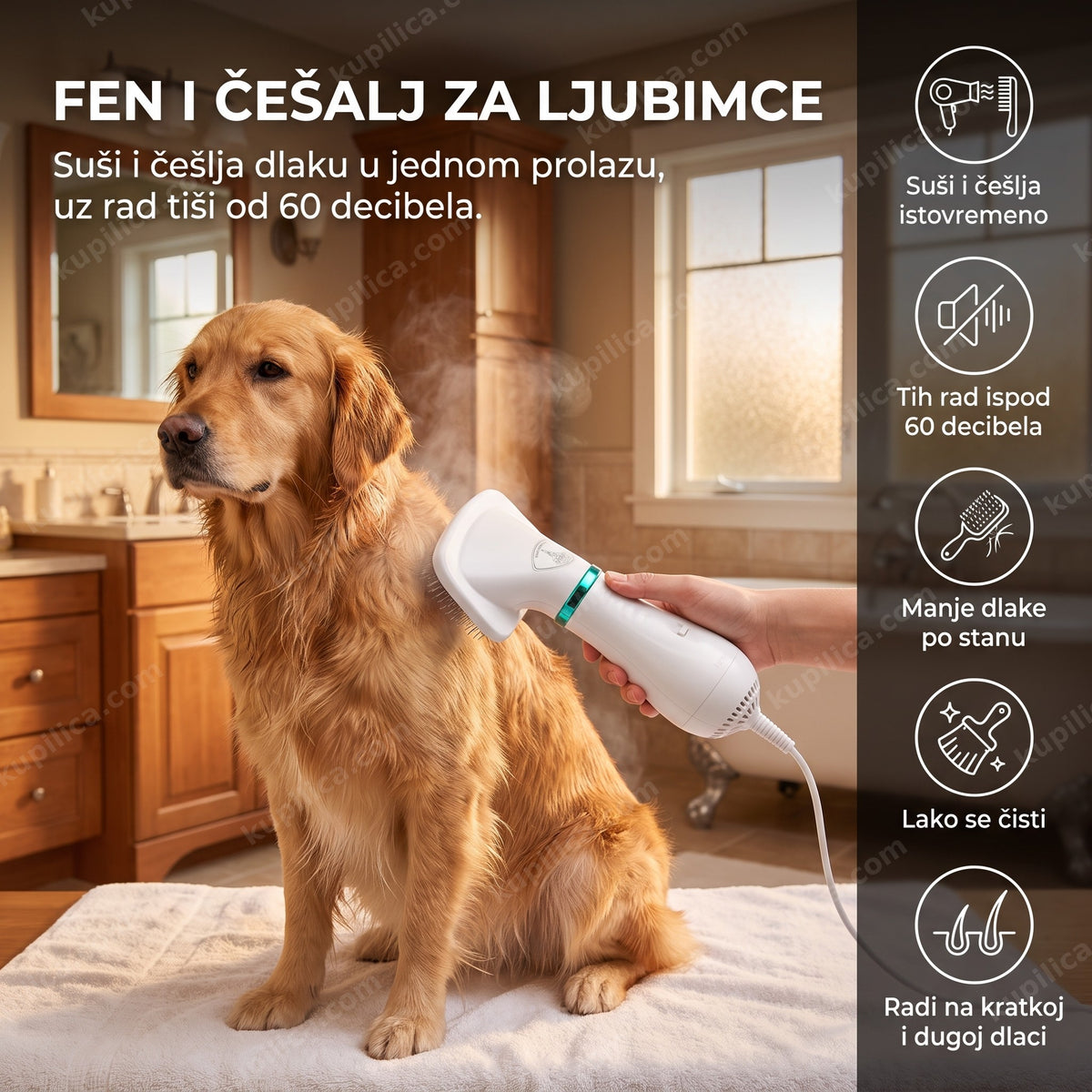 fen i češalj za ljubimce suši i češlja psa u kupatilu, benefiti proizvoda