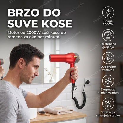 fen za kosu gemei gm-1786 — muškarac suši kosu fenom sa tri stepena grejanja, snaga 2000w, tri stepena grejanja, dve brzine vazduha