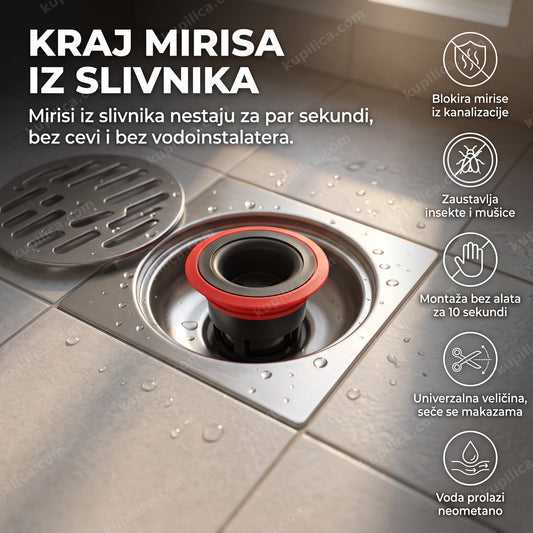 filter protiv mirisa iz odvoda — silikonski filter ugrađen u slivnik kupatila, benefiti proizvoda