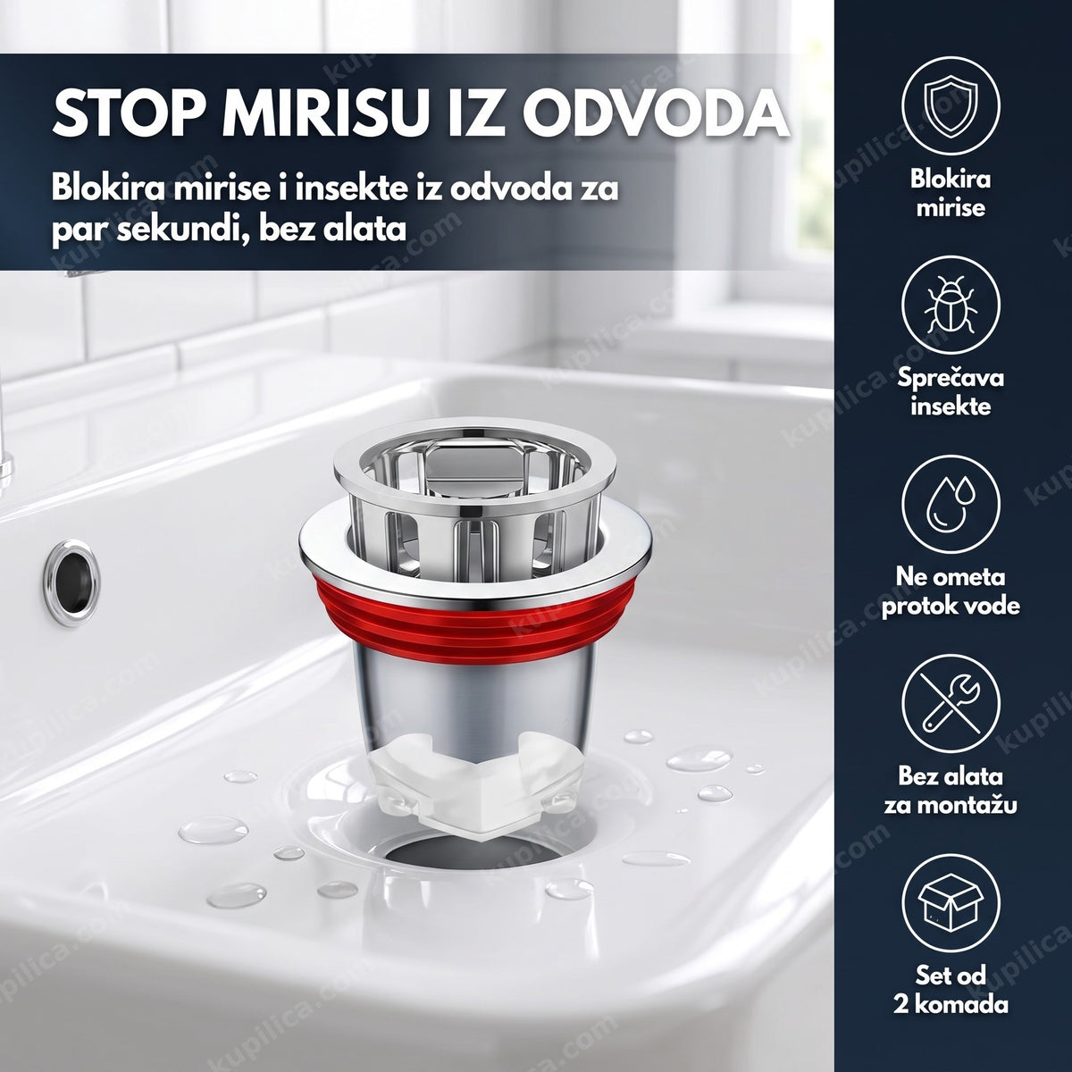 filter protiv mirisa iz odvoda sa klapnom postavljen u slivnik kupatila