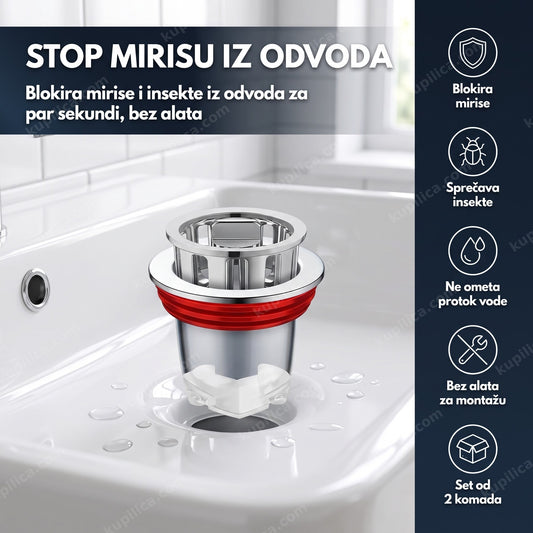 filter protiv mirisa iz odvoda sa klapnom postavljen u slivnik kupatila