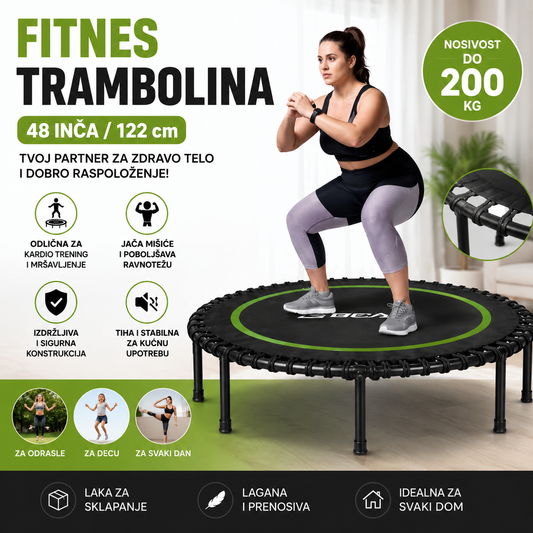 Fitnes Trambolina – Profesionalna Mini Trampolina za Vežbanje, Kardio i Mršavljenje | 48 Inča Rebounder za Kućni Trening