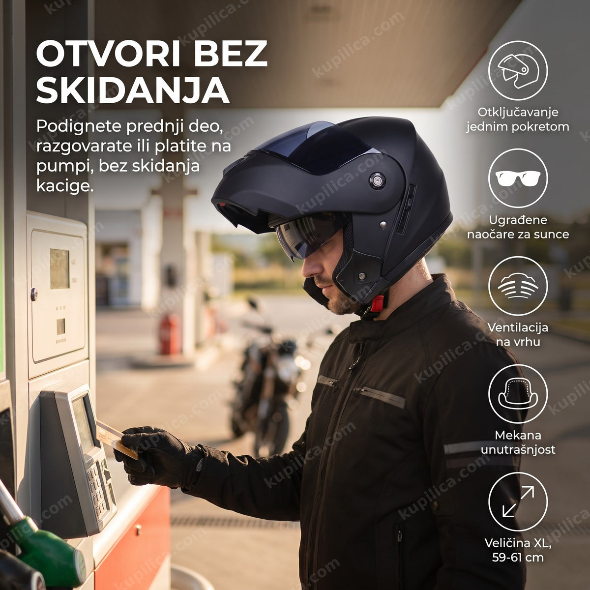 flip up kaciga za motor sa ugrađenim naočarima za sunce, benefiti proizvoda