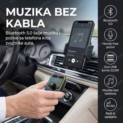 fm bluetooth transmiter g37 — vozač koristi bluetooth fm transmiter u autu, bluetooth 5.0, hands-free pozivi, dva usb porta 22,5w