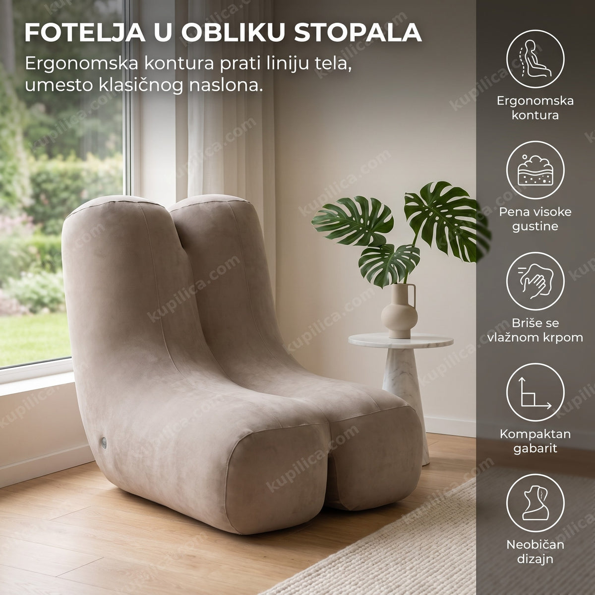 Fotelja u obliku stopala kao dizajnerski komad u dnevnoj sobi - benefiti proizvoda