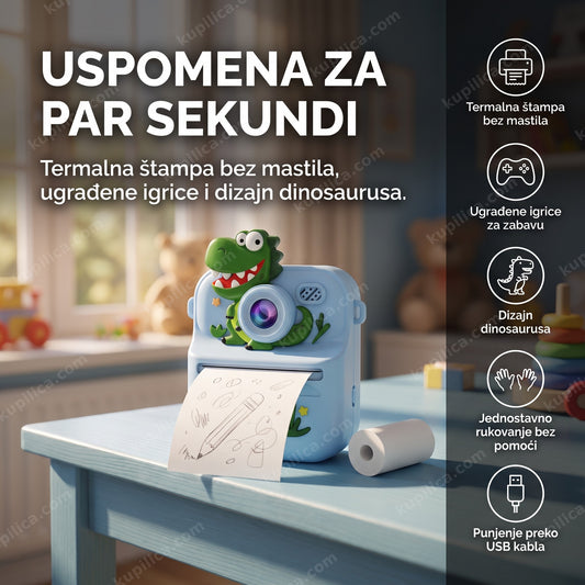 fotoaparat za decu dinosaurus sa štampačem na stolu — benefiti proizvoda