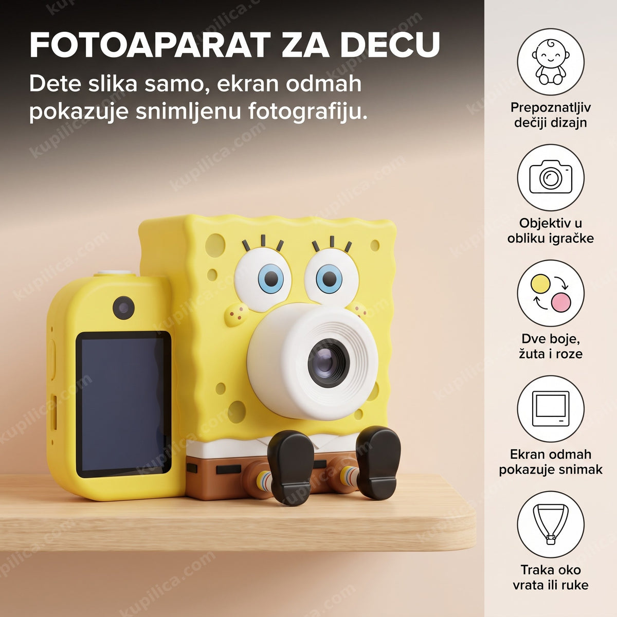 Igračka fotoaparat za decu u obliku šarene figure, ekran ugašen