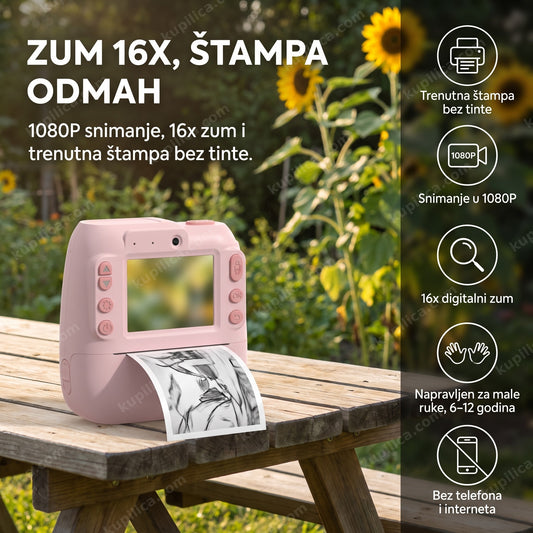 fotoaparat za decu sa zumom i štampačem u bašti sa odštampanom fotografijom, benefiti proizvoda