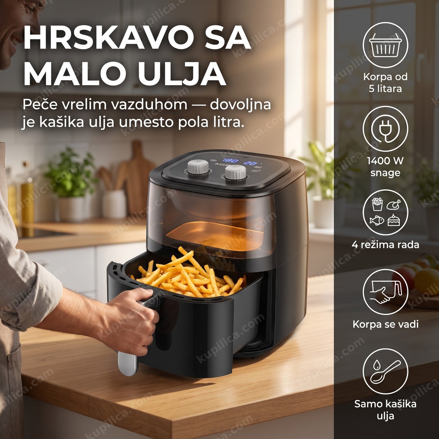 Sokany SK-ZG-8028 friteza na vruć vazduh 5 l — vađenje hrskavog pomfrita iz korpe, 1400 W