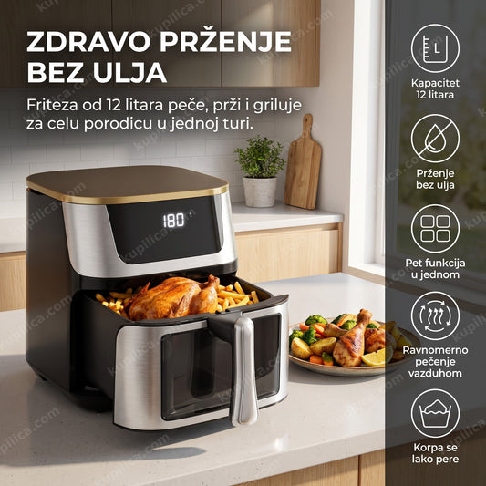 friteza na vrući vazduh 12 litara sa pečenom piletinom i pomfritom, benefiti proizvoda