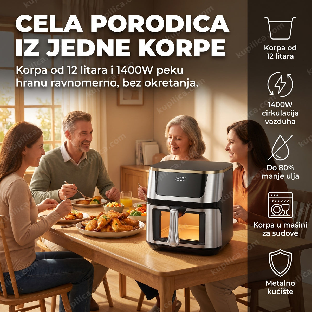 friteza na vrući vazduh 12l sprema porodični ručak sa krilcima, benefiti proizvoda