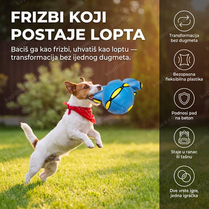 frizbi koji se pretvara u loptu, pas hvata disk u dvorištu, benefiti proizvoda