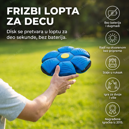plavi frizbi disk koji se pretvara u loptu za decu u parku, benefiti proizvoda