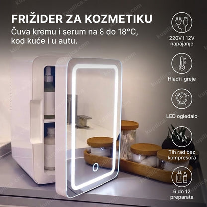 Beli frižider za kozmetiku sa LED ogledalom na toaletnom stočiću, benefiti proizvoda