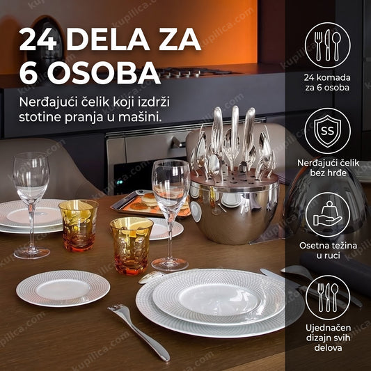 garnitura escajga za 6 osoba na elegantno postavljenom stolu, benefiti proizvoda