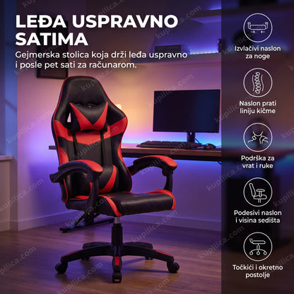 ergonomska gejmerska stolica sa naslonom za noge u gaming sobi sa rgb osvetljenjem, benefiti proizvoda