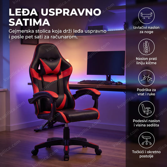 ergonomska gejmerska stolica sa naslonom za noge u gaming sobi sa rgb osvetljenjem, benefiti proizvoda