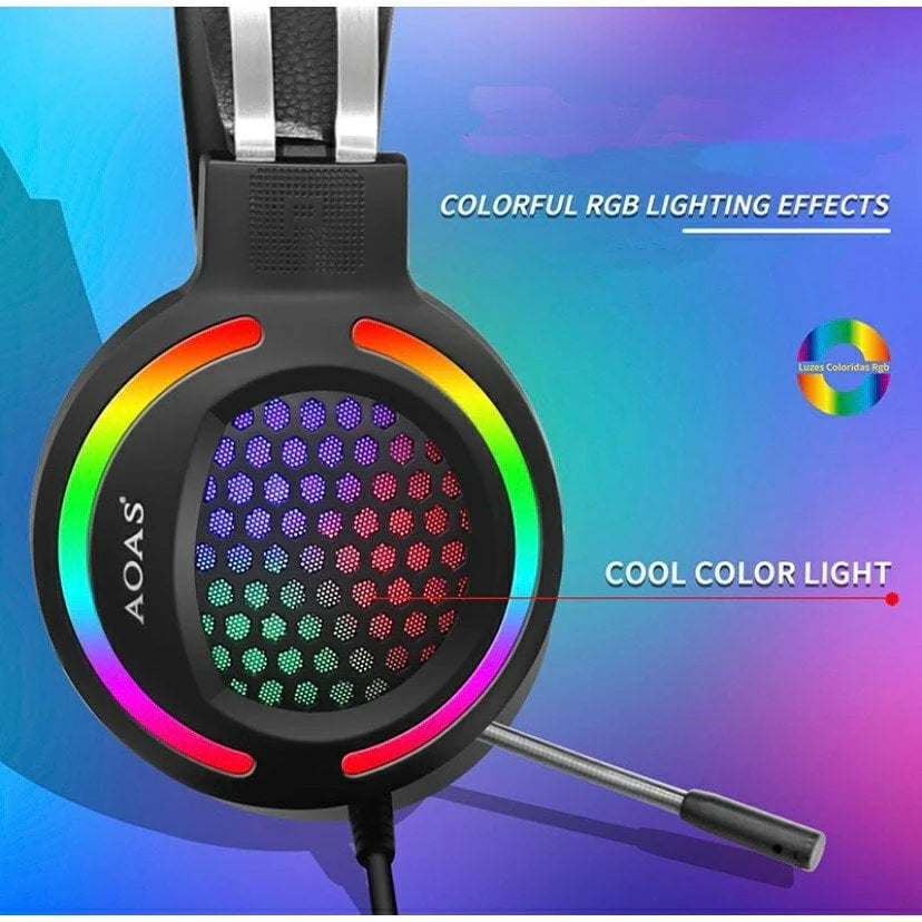 gejmerske slušalice AOAS AS-60 — RGB svetlo u saću na školjci, krupni plan