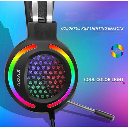 gejmerske slušalice AOAS AS-60 — RGB svetlo u saću na školjci, krupni plan