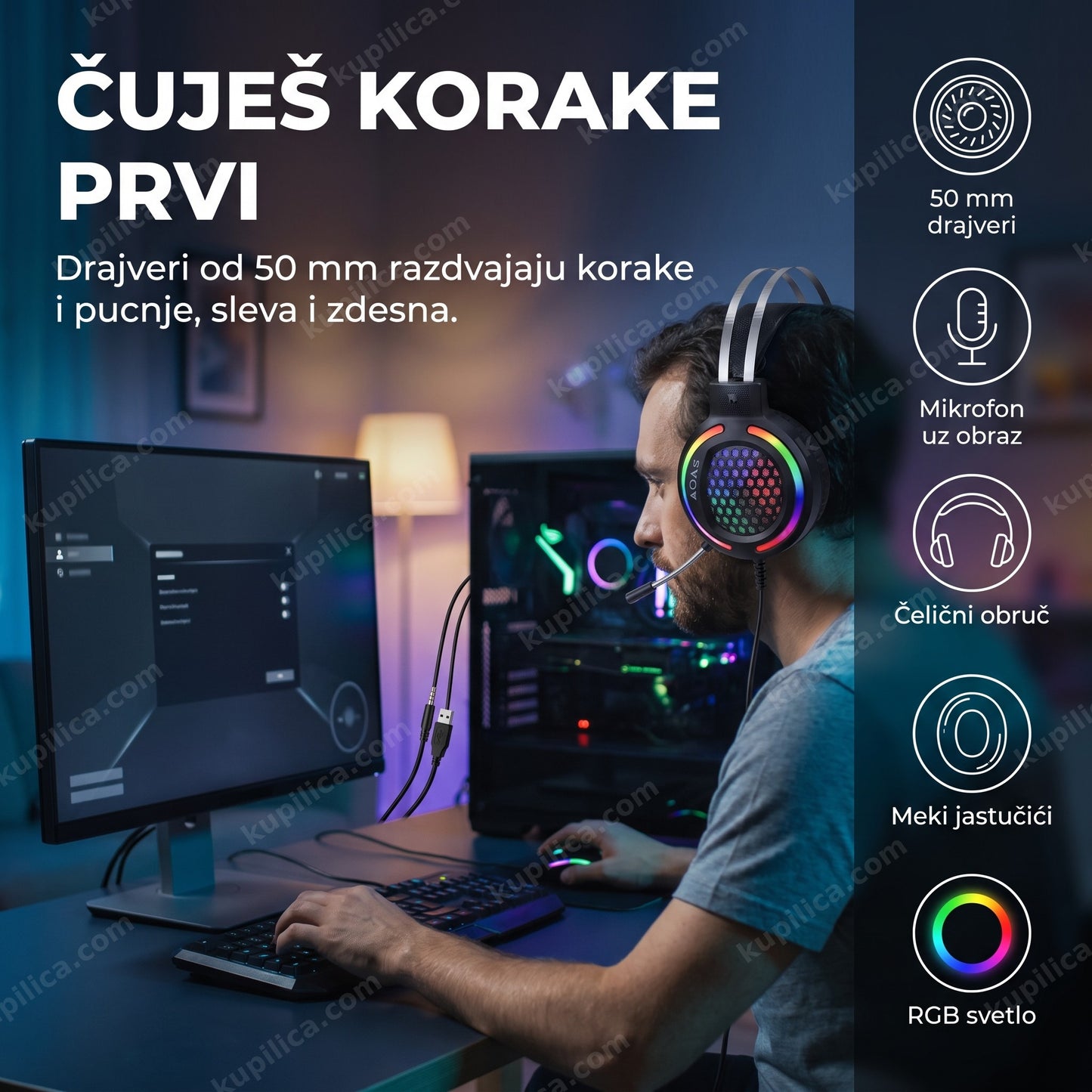 Gejmerske slušalice AOAS AS-60 sa mikrofonom i RGB svetlom