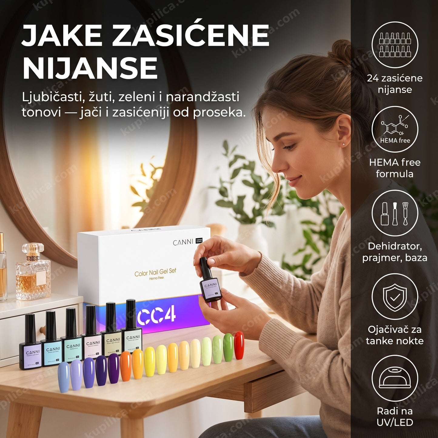 gel lak set jake boje — žena bira jarku nijansu iz kutije od 30 bočica, benefiti proizvoda