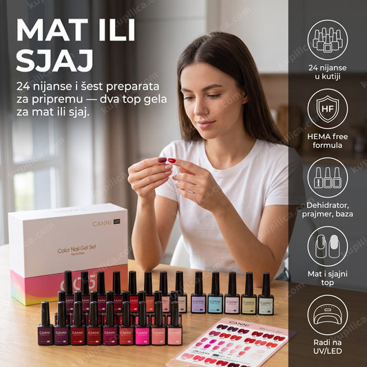 gel lak set mat i sjaj — žena upoređuje mat i sjajan nokat kod kuće, benefiti proizvoda