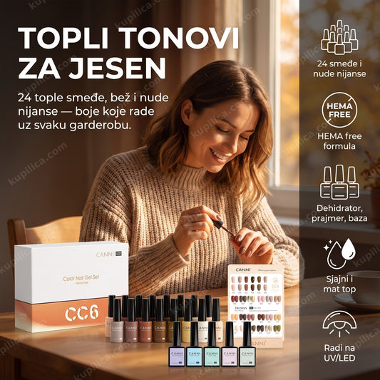 gel lak set smeđe nijanse — žena radi jesenji manikir kod kuće, benefiti proizvoda