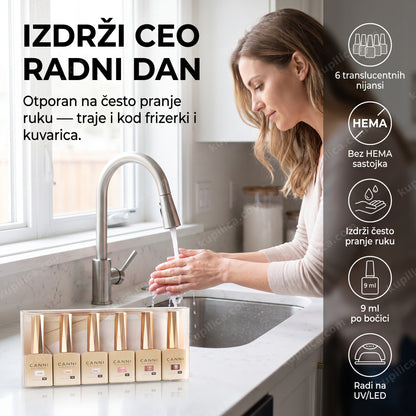 gel lak set za svakodnevnu upotrebu — žena pere ruke u kuhinji, manikir netaknut, benefiti proizvoda