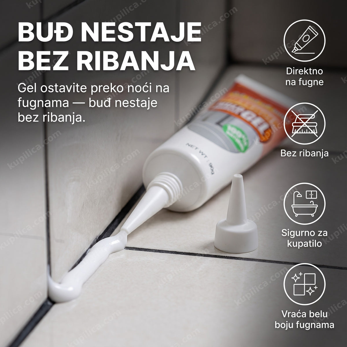 gel za uklanjanje buđi nanesen na fugne u kupatilu, benefiti proizvoda