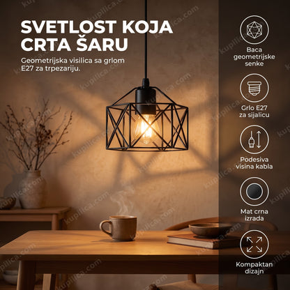 Crna geometrijska visilica iznad trpezarijskog stola, benefiti proizvoda