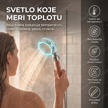Glava tuša sa anjonskim kuglicama i LED svetlom po temperaturi vode
