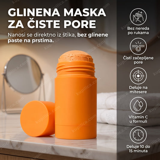 glinena maska štik sa vitaminom c i narandžasta tekstura na stočiću