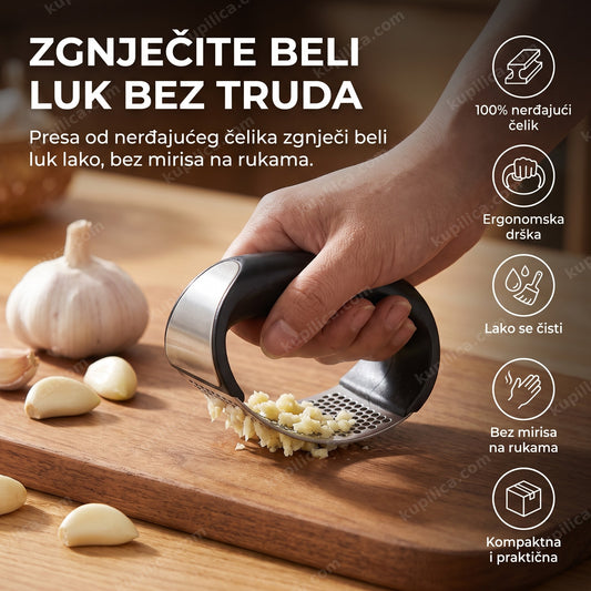 gnječilica za beli luk od nerđajućeg čelika u kuhinji, benefiti proizvoda