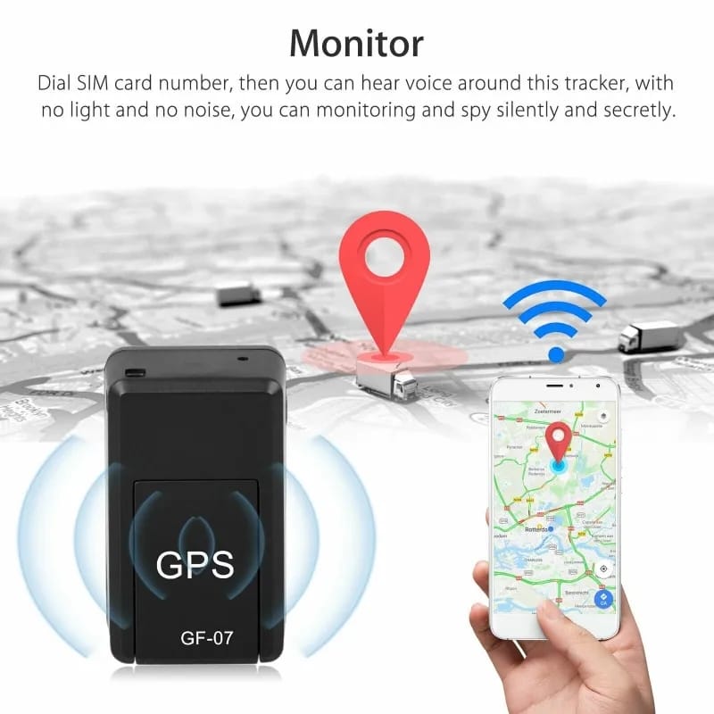 GPS lokator i prisluškivač GF-07 — pogled na kućište i priključak