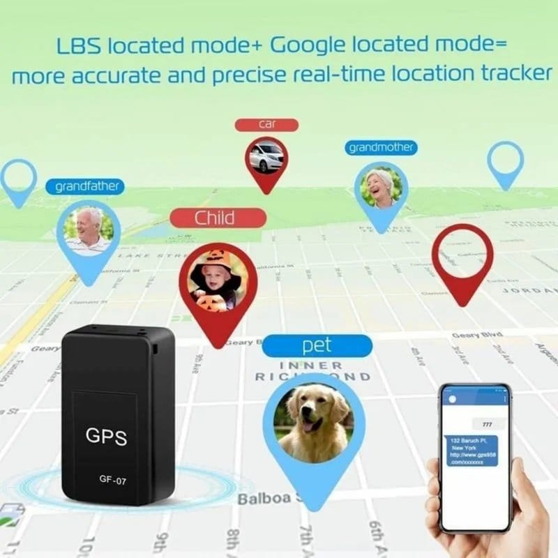 GPS lokator i prisluškivač GF-07 — uređaj u ruci