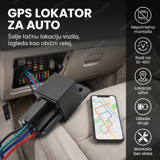 GPS lokator relej ispod table automobila sa žicama za instalaciju, prikaz benefita proizvoda