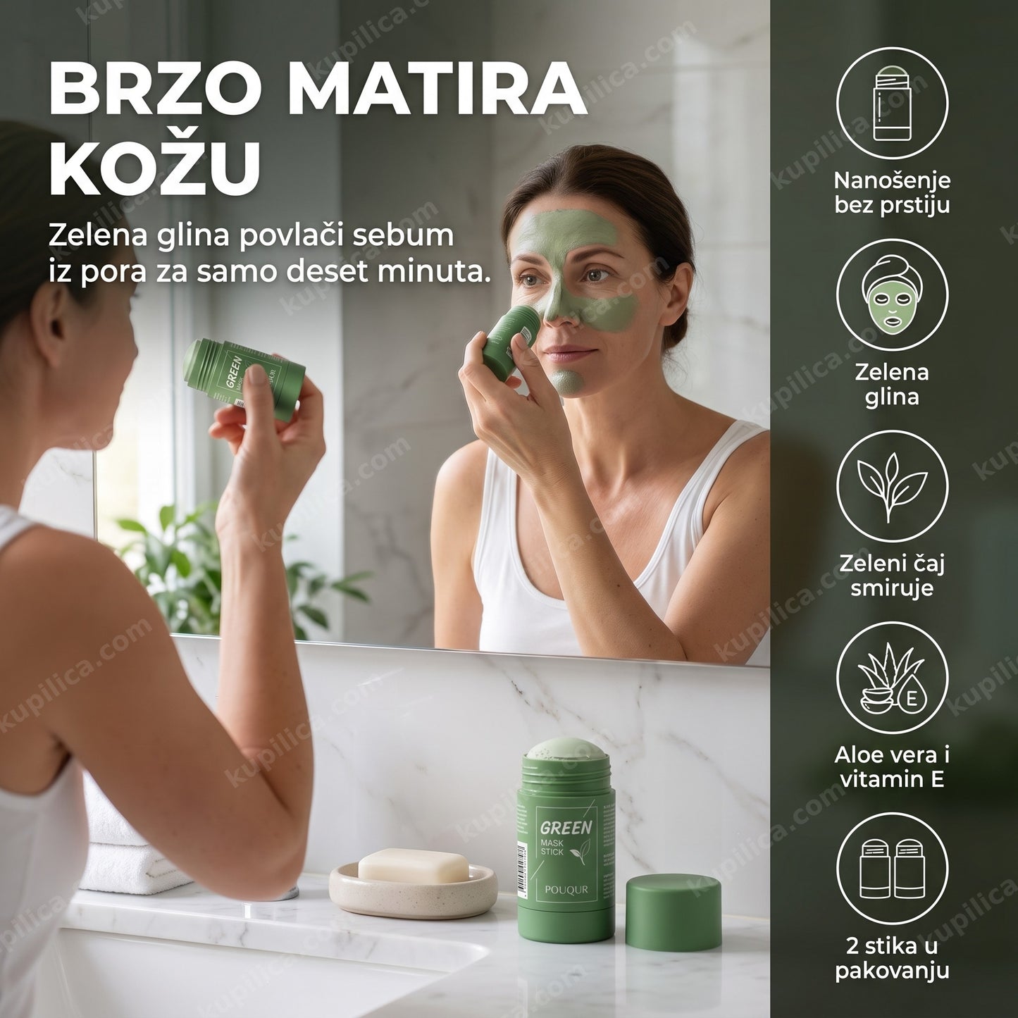 GreenMask Stick maska za lice sa zelenim čajem i glinom, 2 komada