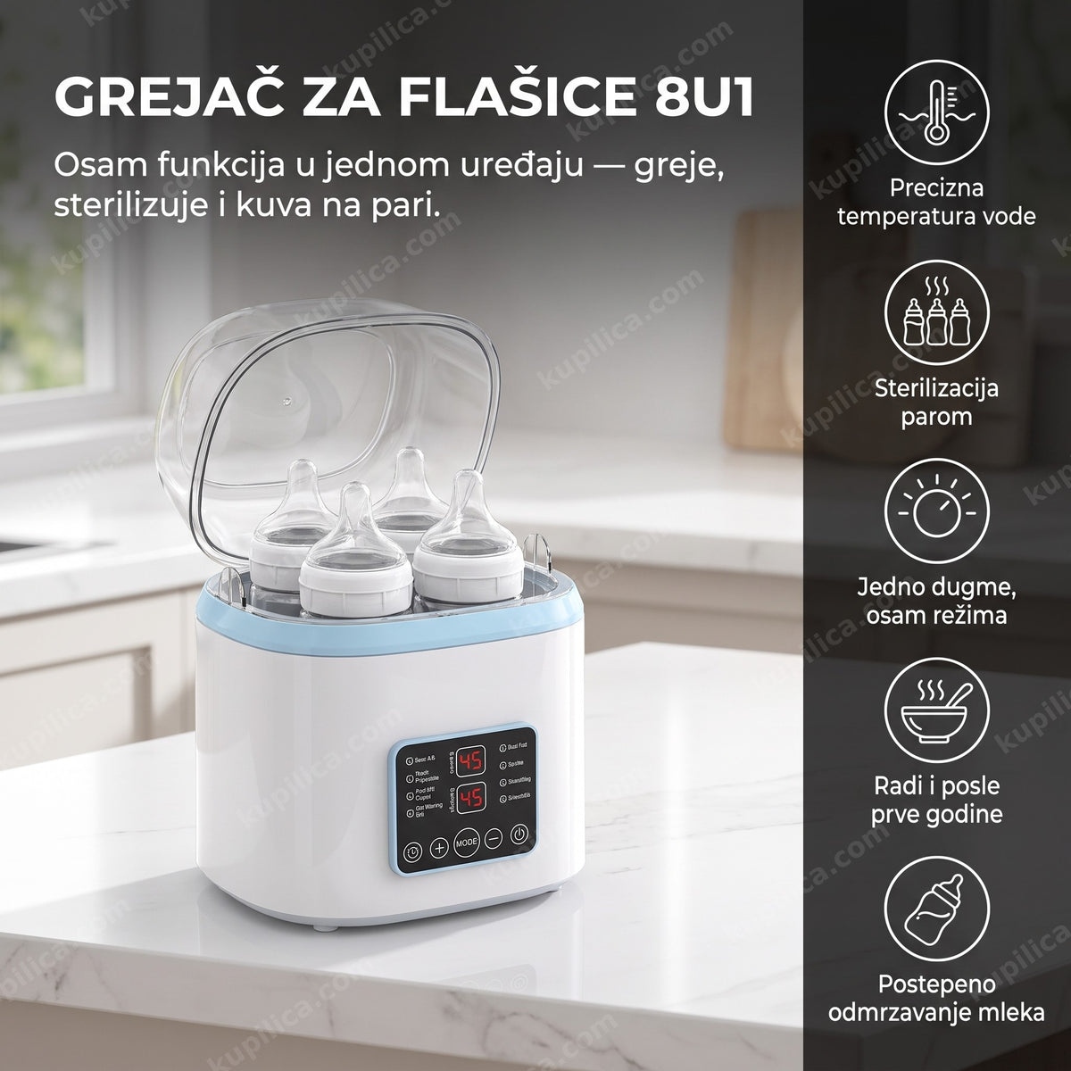 beli grejač za flašice i sterilizator sa četiri flašice unutra, benefiti proizvoda