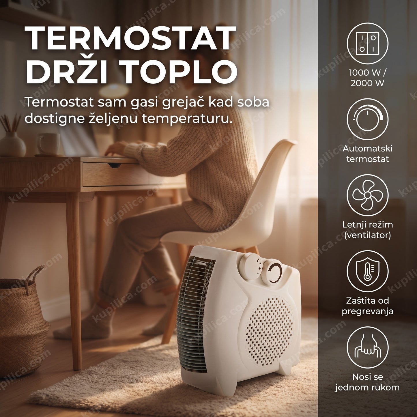 Prenosna grejalica TMB 102 2000W sa termostatom i režimom ventilatora