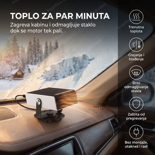 grejalica za auto 12V na tabli automobila, odmagljuje vetrobran, benefiti proizvoda