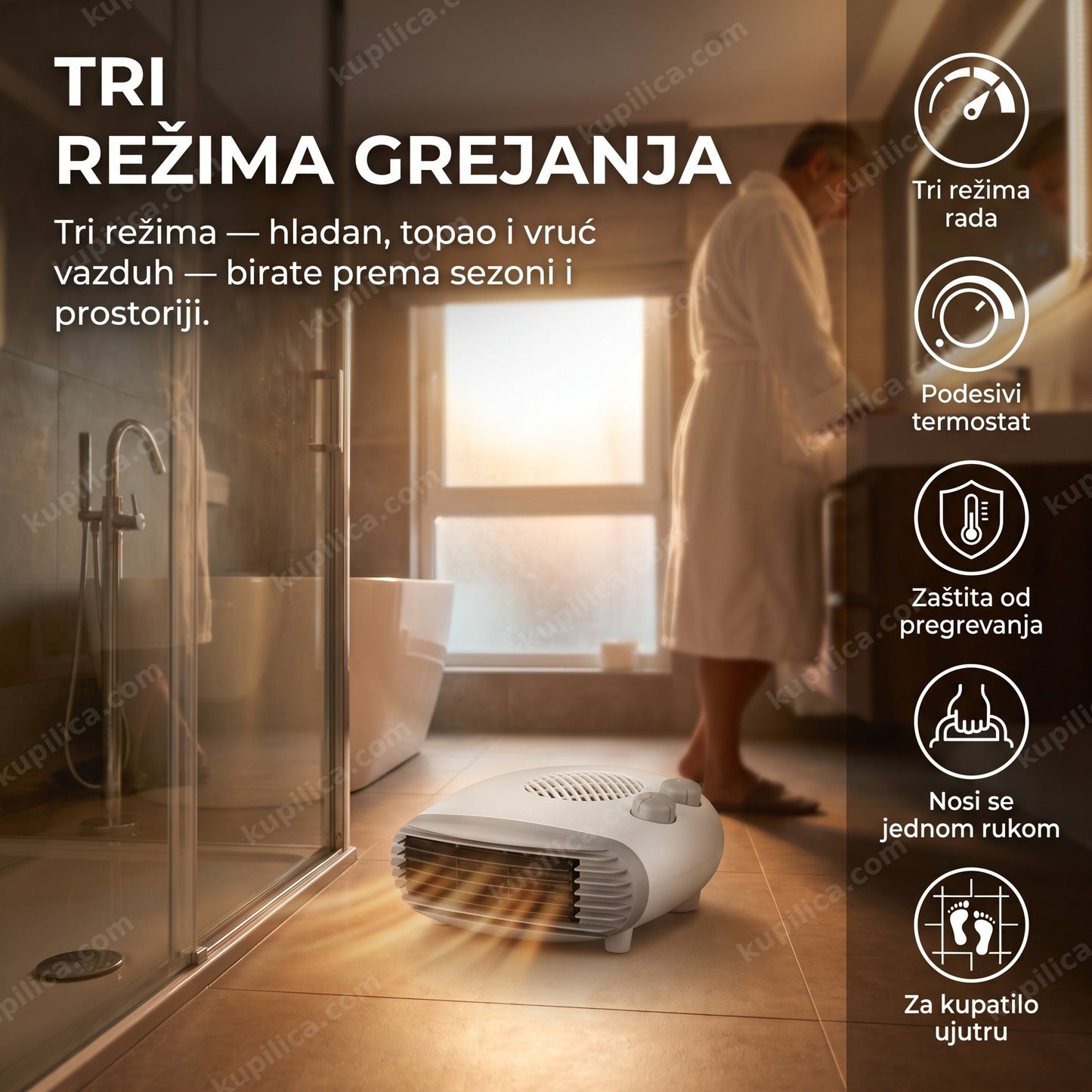 Prenosna grejalica TMB FH-15 2000W kalorifer sa termostatom za kupatilo